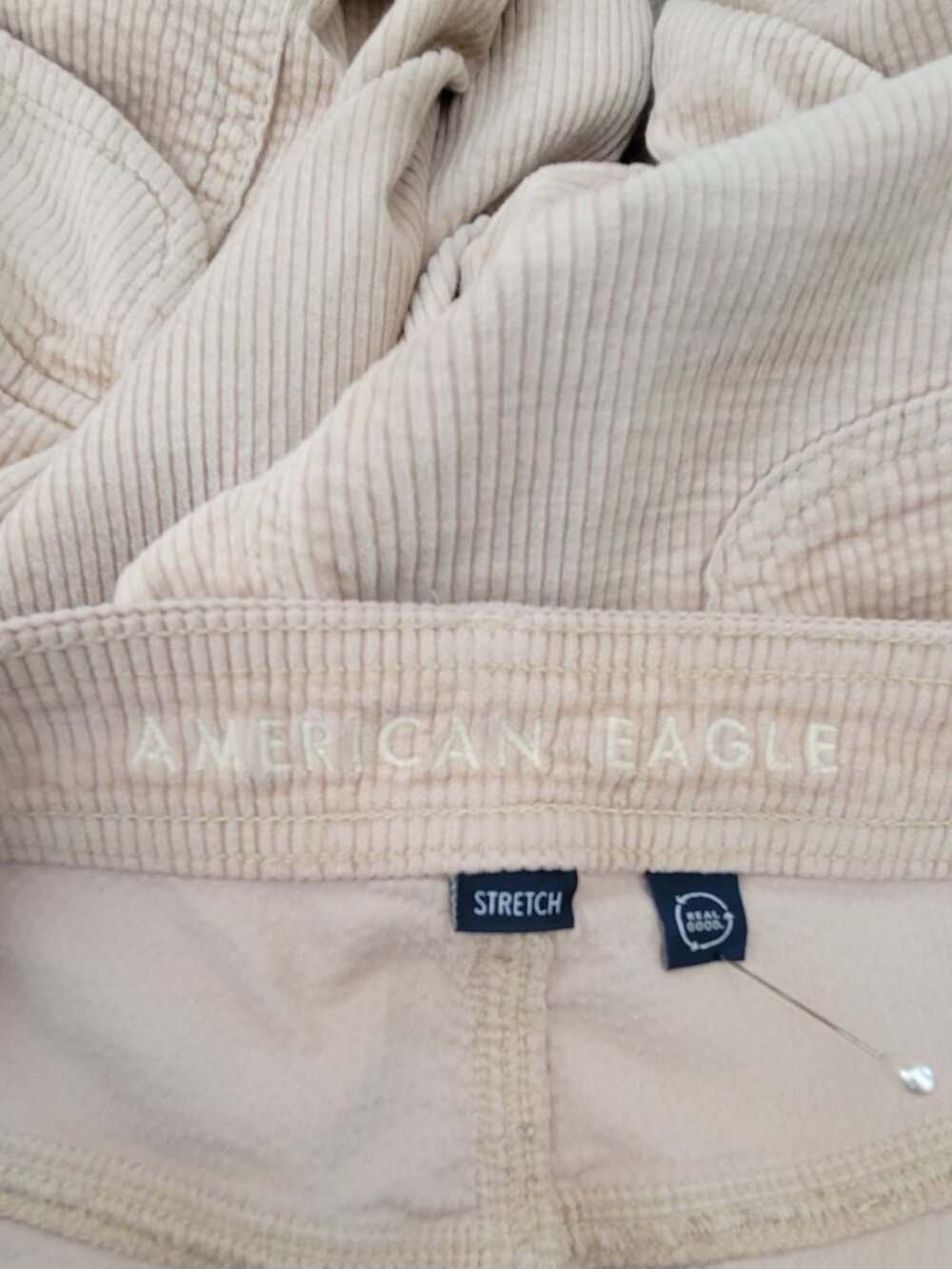 American Eagle High Rise Baggie Wide Leg Corduroy Cargo Pants Dreamy Drape Taupe - Picture 9 of 12